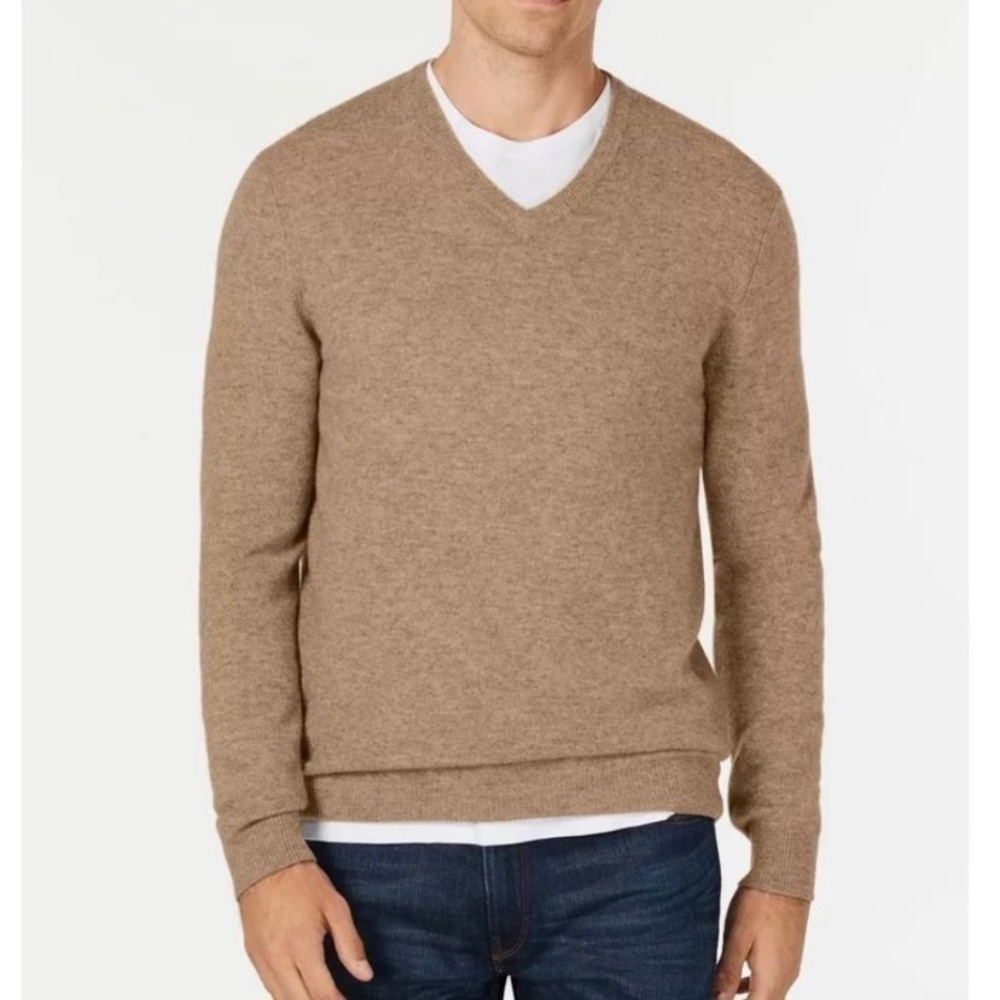 Club Room Estate Cashmere V-Neck Men's Sweater Tan XL